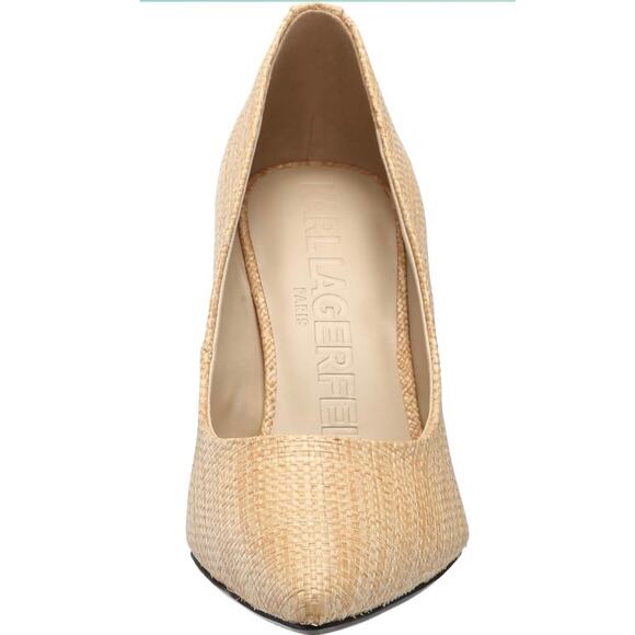 NWT Karl Lagerfeld Paris Women's Royale Dress Pump Heel Natural Woven Beige 11 - Picture 3 of 9